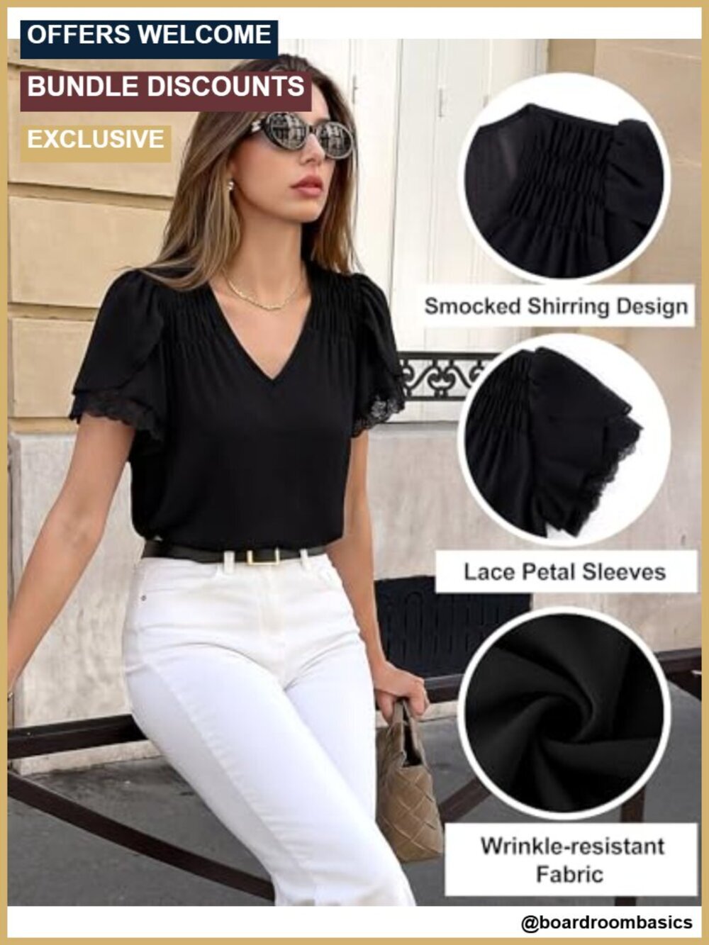 Lace Petal Short Sleeve Blouse V Neck Summer Top Work Office Shirt - Picture 5 of 6